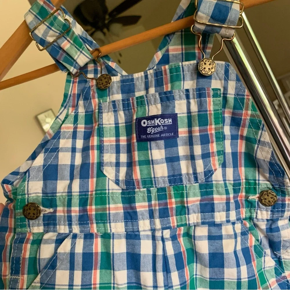 Vintage OshKosh Plaid Shortalls Overalls 4T